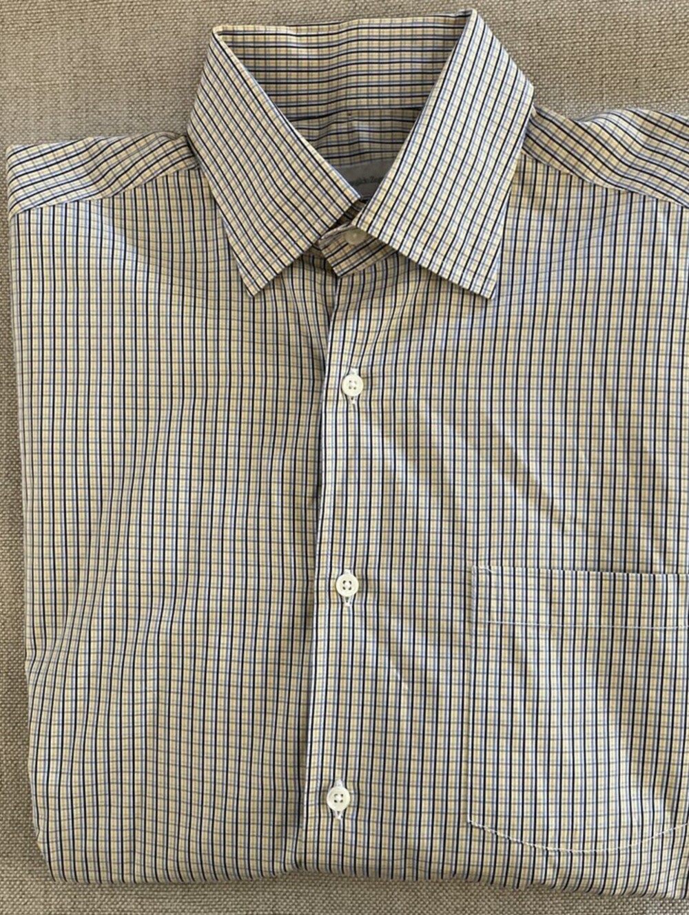 ERMENEGILDO ZEGNA Vintage Check Hidden Button Down Collar L